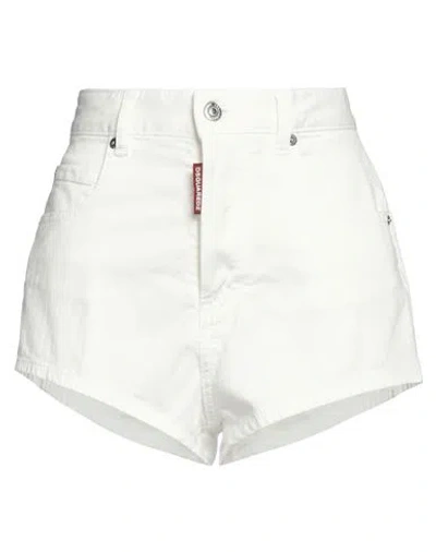 Dsquared2 Woman Denim Shorts White Size 14 Cotton, Elastomultiester, Elastane, Polyamide