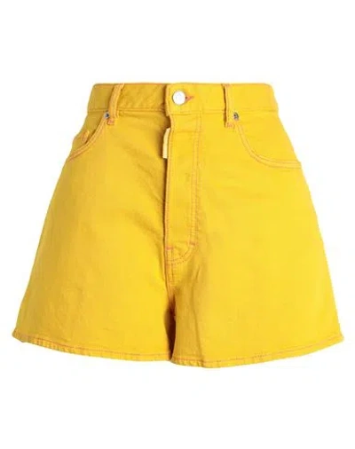 Dsquared2 Woman Denim Shorts Yellow Size 2 Cotton, Elastane