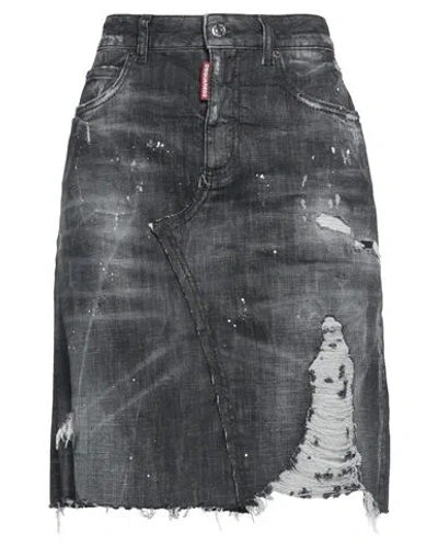 Dsquared2 Woman Denim Skirt Black Size 2 Cotton, Elastane, Cow Leather