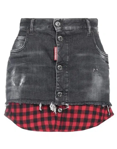 Dsquared2 Woman Denim Skirt Black Size 4 Cotton, Elastomultiester, Elastane