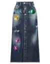 Dsquared2 Denim Maxi Skirt With Metallic Leather Patches In Blue