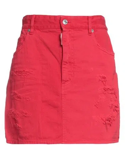 Dsquared2 Woman Denim Skirt Red Size 6 Cotton, Elastane, Bovine Leather