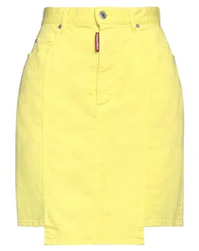 Dsquared2 Woman Denim Skirt Yellow Size 12 Cotton, Elastomultiester, Elastane