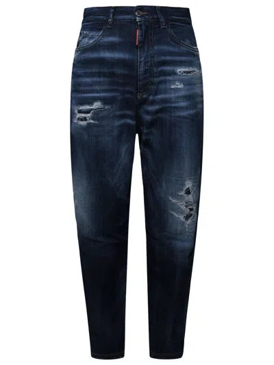 Dsquared2 Distressed Logo Patch Jeans In Blue