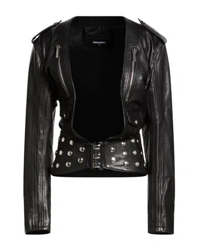 Dsquared2 Woman Jacket Black Size 4 Cow Leather