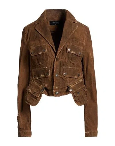 Dsquared2 Woman Jacket Brown Size 0 Cotton, Elastane