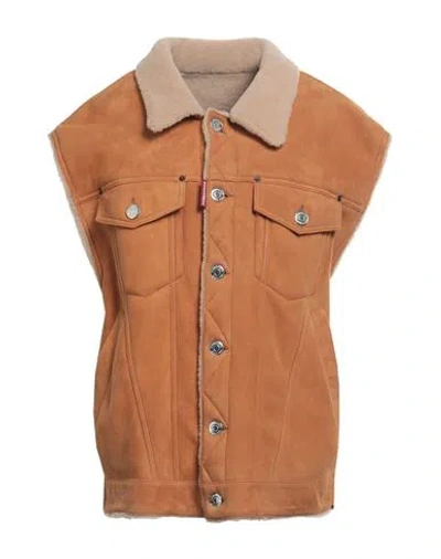 Dsquared2 Woman Jacket Camel Size 6 Shearling In Beige