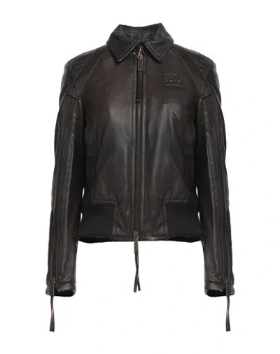 Dsquared2 Woman Jacket Dark Brown Size 0 Ovine Leather