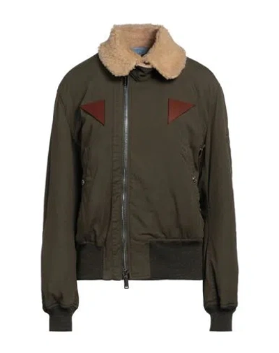 Dsquared2 Woman Jacket Military Green Size 6 Cotton, Elastane, Wool, Bovine Leather