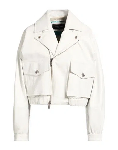 Dsquared2 Woman Jacket White Size 4 Ovine Leather