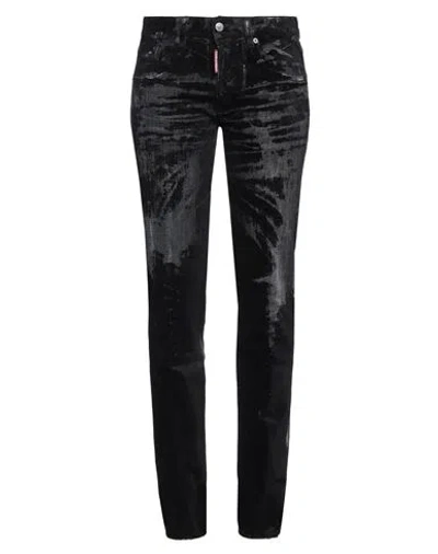 DSQUARED2 DSQUARED2 WOMAN JEANS BLACK SIZE 10 COTTON, ELASTANE, COW LEATHER