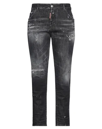 Dsquared2 Woman Jeans Black Size 8 Cotton, Elastane, Cow Leather In Gray