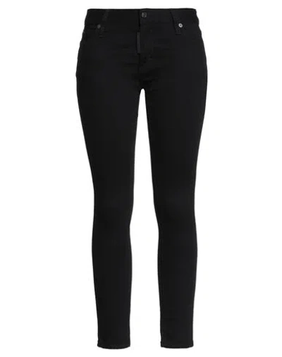 Dsquared2 Woman Jeans Black Size 8 Cotton, Elastomultiester, Elastane, Bovine Leather, Other Fibres