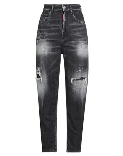 DSQUARED2 DSQUARED2 WOMAN JEANS BLACK SIZE 8 COTTON, ELASTOMULTIESTER, ELASTANE, COW LEATHER