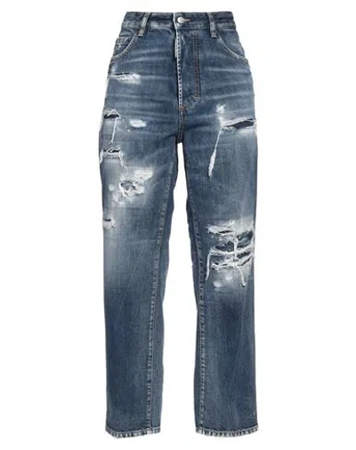 DSQUARED2 DSQUARED2 WOMAN JEANS BLUE SIZE 10 COTTON, CALFSKIN
