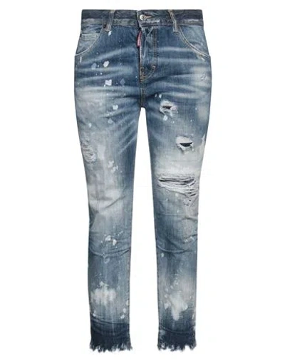 Dsquared2 Woman Jeans Blue Size 10 Cotton, Calfskin