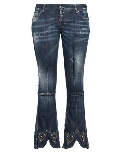 Dsquared2 Woman Jeans Blue Size 10 Cotton, Elastane, Cow Leather