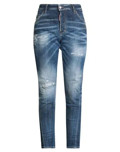 Dsquared2 Woman Jeans Blue Size 12 Cotton, Elastane, Calfskin