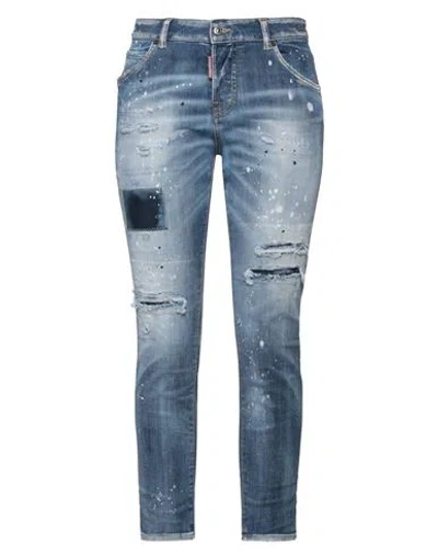 Dsquared2 Woman Jeans Blue Size 2 Cotton, Elastomultiester, Elastane, Bovine Leather