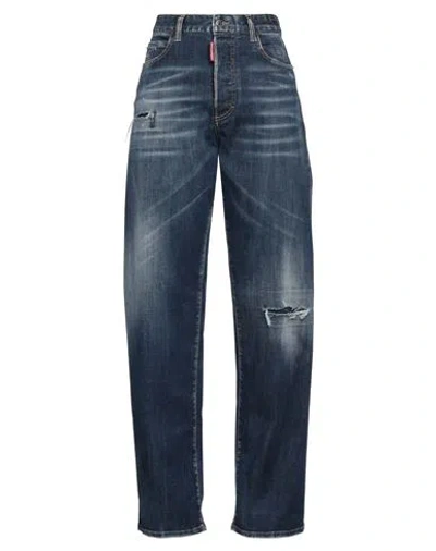 Dsquared2 Woman Jeans Blue Size 4 Cotton, Elastomultiester, Elastane, Ovine Leather, Cow Leather