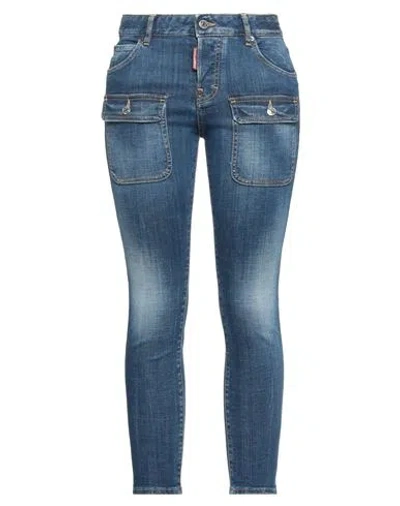 Dsquared2 Woman Jeans Blue Size 4 Cotton, Elastane, Bovine Leather