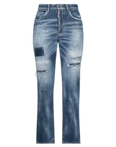 Dsquared2 Woman Jeans Blue Size 4 Cotton, Elastomultiester, Elastane, Bovine Leather