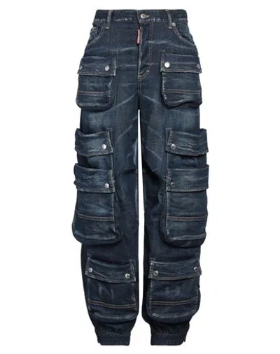 Dsquared2 Low-rise Wide Denim Cargo Jeans In Navy