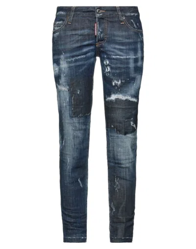 Dsquared2 Woman Jeans Blue Size 6 Cotton, Elastane, Bovine Leather, Polyester, Latex