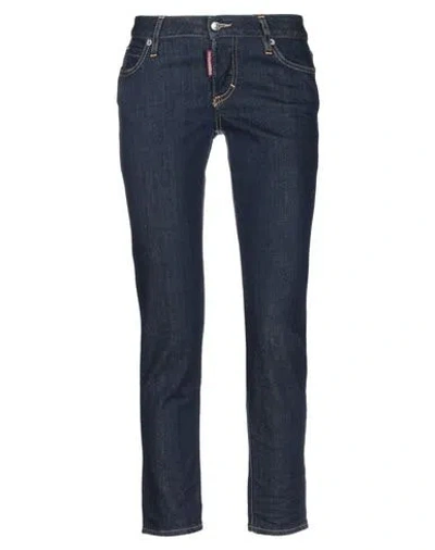 Dsquared2 Woman Jeans Blue Size 8 Cotton, Elastane, Bovine Leather