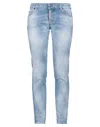 Dsquared2 Woman Jeans Blue Size 8 Cotton, Elastane, Bovine Leather In Blue