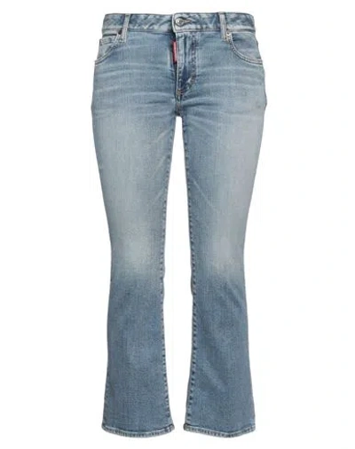 Dsquared2 Woman Jeans Blue Size 8 Cotton, Elastane, Bovine Leather