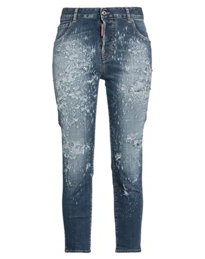 Dsquared2 Woman Jeans Blue Size 8 Cotton, Elastane, Calfskin