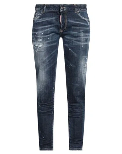 Dsquared2 Woman Jeans Blue Size 8 Cotton, Elastane, Calfskin