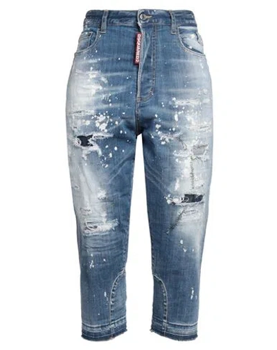 Dsquared2 Woman Jeans Blue Size 8 Cotton, Elastane, Cow Leather