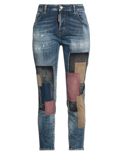 Dsquared2 Woman Jeans Blue Size 8 Cotton, Elastane, Cow Leather