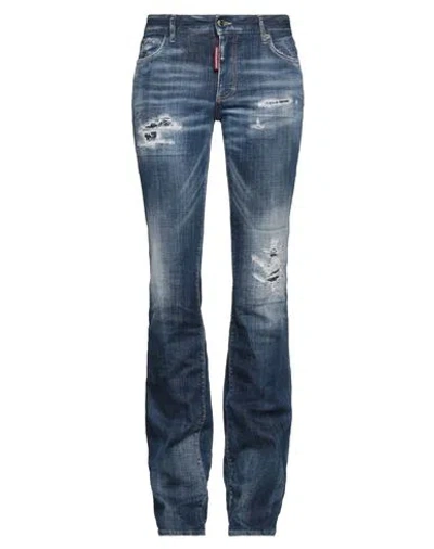 Dsquared2 Woman Jeans Blue Size 10 Cotton, Elastane, Cow Leather