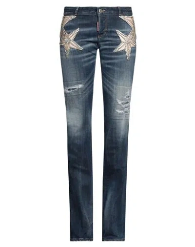Dsquared2 Woman Jeans Blue Size 6 Cotton, Elastane, Leather, Polyamide, Brass