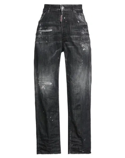 Dsquared2 Woman Jeans Charcoal Size 2 Cotton, Elastane, Calfskin In Black