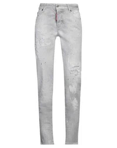 Dsquared2 Woman Jeans Light Grey Size 10 Cotton, Elastomultiester, Elastane, Bovine Leather