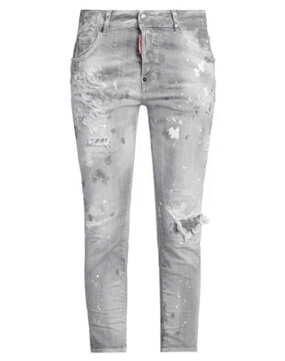Dsquared2 Woman Jeans Light Grey Size 4 Cotton, Elastane, Calfskin