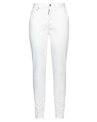 Dsquared2 Woman Jeans White Size 8 Cotton, Elastomultiester, Elastane, Polyester, Cow Leather