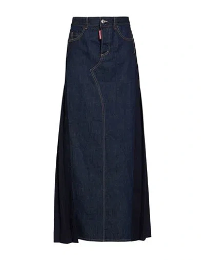 Dsquared2 Woman Maxi Skirt Blue Size 2 Virgin Wool, Cotton