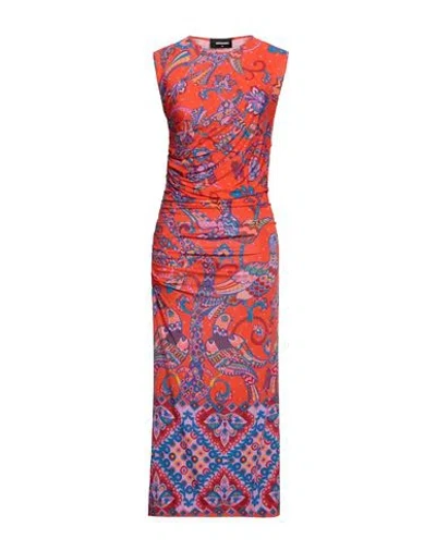 Dsquared2 Woman Midi Dress Orange Size M Viscose, Elastane
