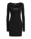 Dsquared2 Mini Dress Viscose Rhinestone Square Neckline Sleeves In Black