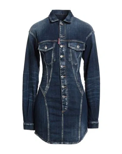 Dsquared2 Woman Mini Dress Blue Size 10 Cotton, Elastane