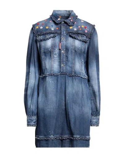 Dsquared2 Woman Mini Dress Blue Size 4 Cotton, Elastane