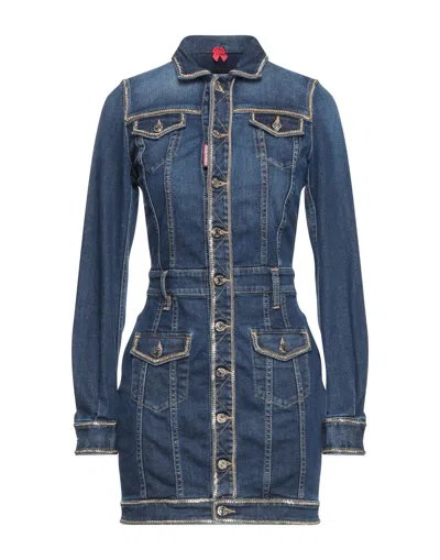 Dsquared2 Woman Mini Dress Blue Size 4 Cotton, Elastane, Metal