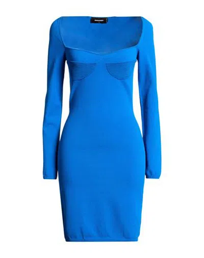 Dsquared2 Woman Mini Dress Bright Blue Size S Viscose, Polyester