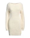 Dsquared2 Woman Mini Dress Ivory Size L Wool, Acrylic, Polyamide, Alpaca Wool, Calfskin In White