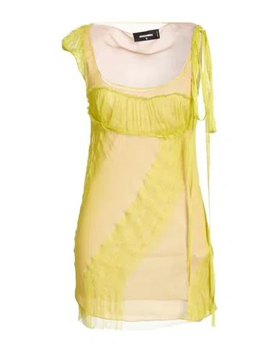 Dsquared2 Woman Mini Dress Lime Green Size 2 Silk, Polyamide In Yellow